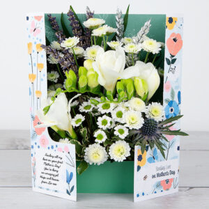 Mother's Day Flowers with White Freesias, Spray Chrysanthemum, Santini, Lavender and Silver Wheat